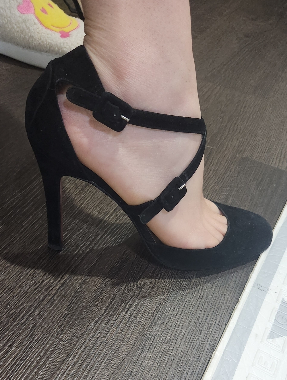 Christian Louboutin Black Suede Mary Jane Ankle Strap Pumps